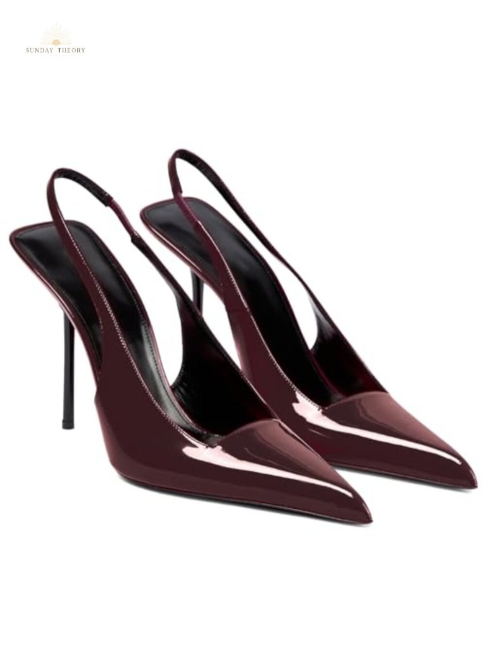 Patent Leather Pointed Toe Slingback Stiletto Heels Slip On Pumps